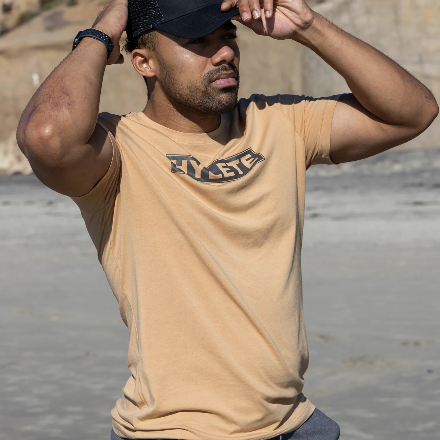 Block Logo HY-Blend Crew Tee Tan - Image 2